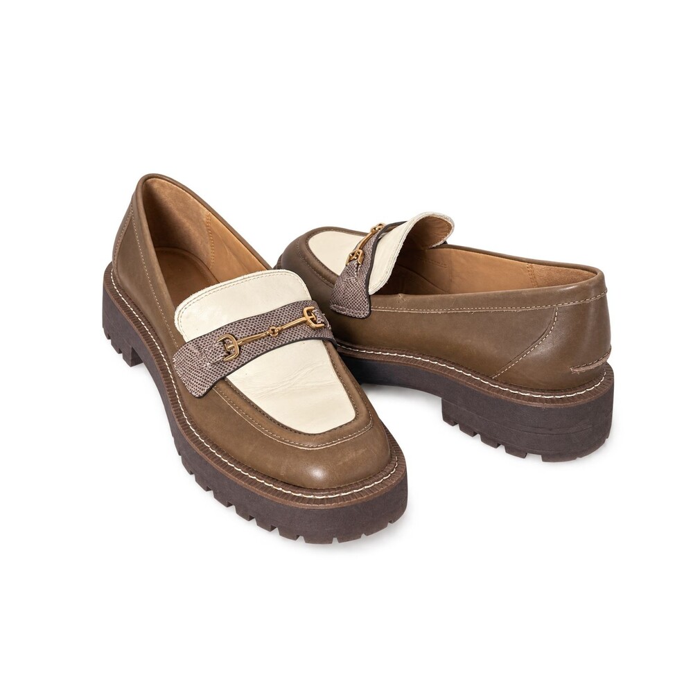 Sam Edelman Brown Ivory Loafers Women 9.5 Chunky Platform Horsebit Preppy